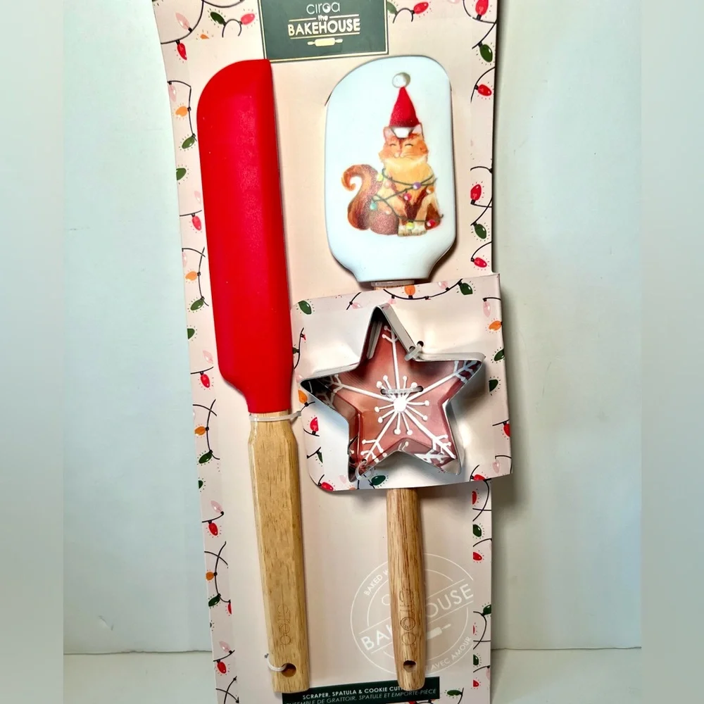 Christmas Kitty Cat Silicone Spatula w/ Long Food Scraper + Star Cookie Cutter - Picture 6 of 7